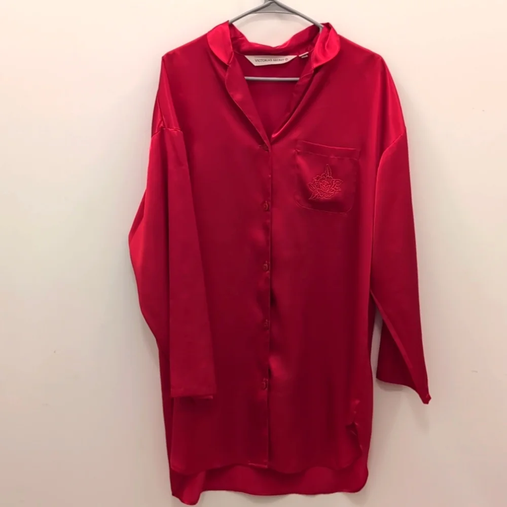 Vintage Victoria's Secret Red Silky Pajama dress M - Picture 2 of 7
